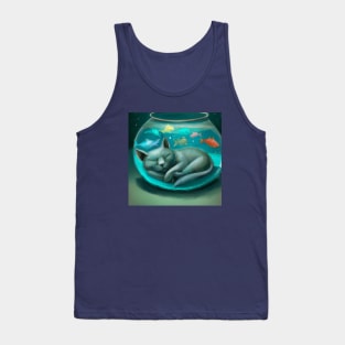 Blue Cat is Sleeping With the Fishes Tank Top